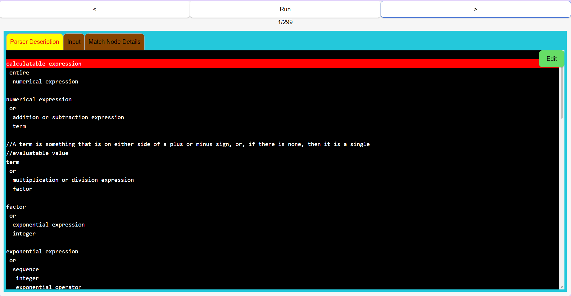 Parser description tab screenshot 1