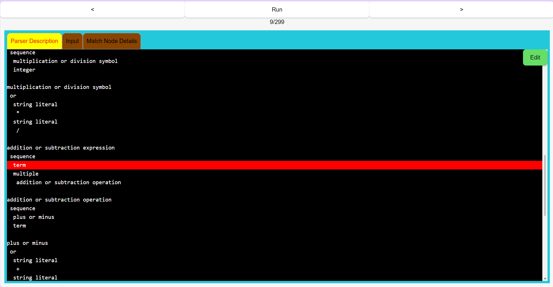 Parser description tab screenshot 2